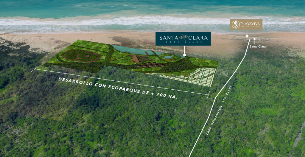 Mapa de ubicación de Santa Clara EcoVillage, terrenos residenciales cerca de la playa en Yucatán.